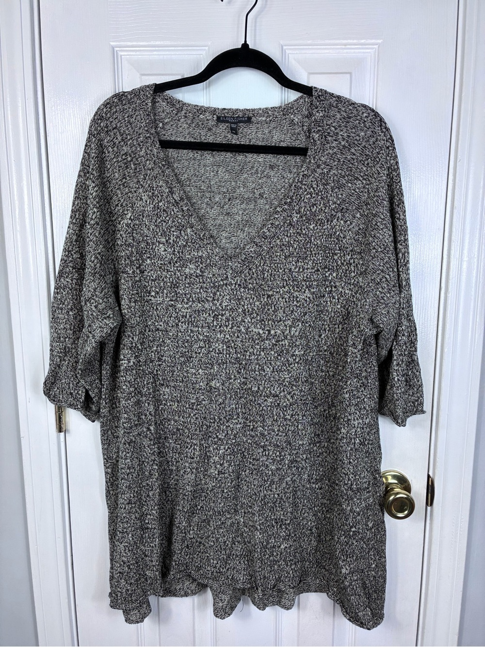 Eileen Fisher Relaxed V Neck Knit Tunic Linen Wool 2X